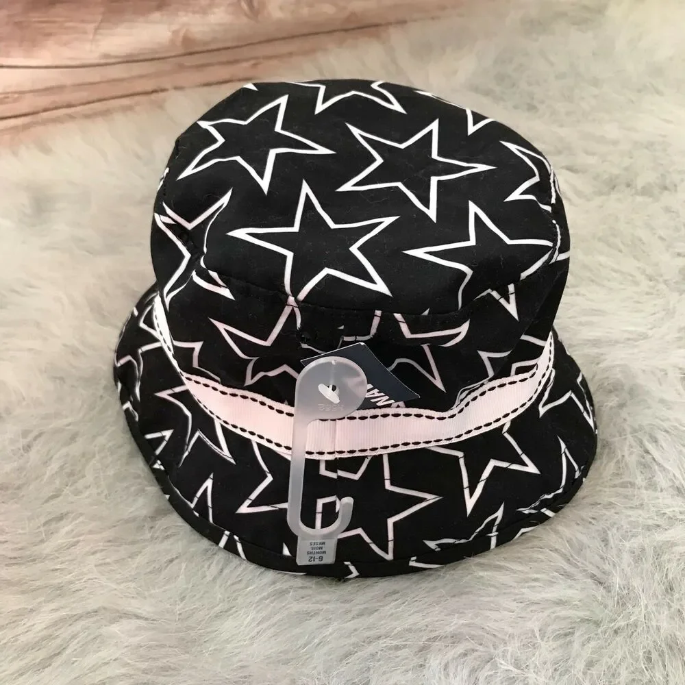 Old Navy Girls Boys Swim Hat Size 6-12‎ Months Black White Stars Bucket NEW